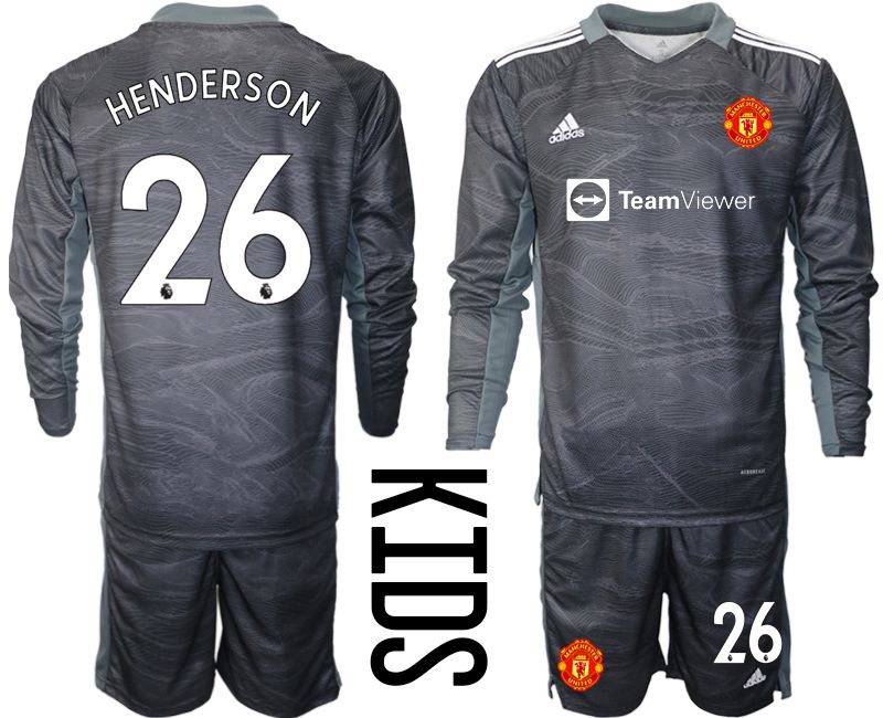 Youth 2021-2022 Club Manchester United black long sleeve goalkeeper #26 Soccer Jersey